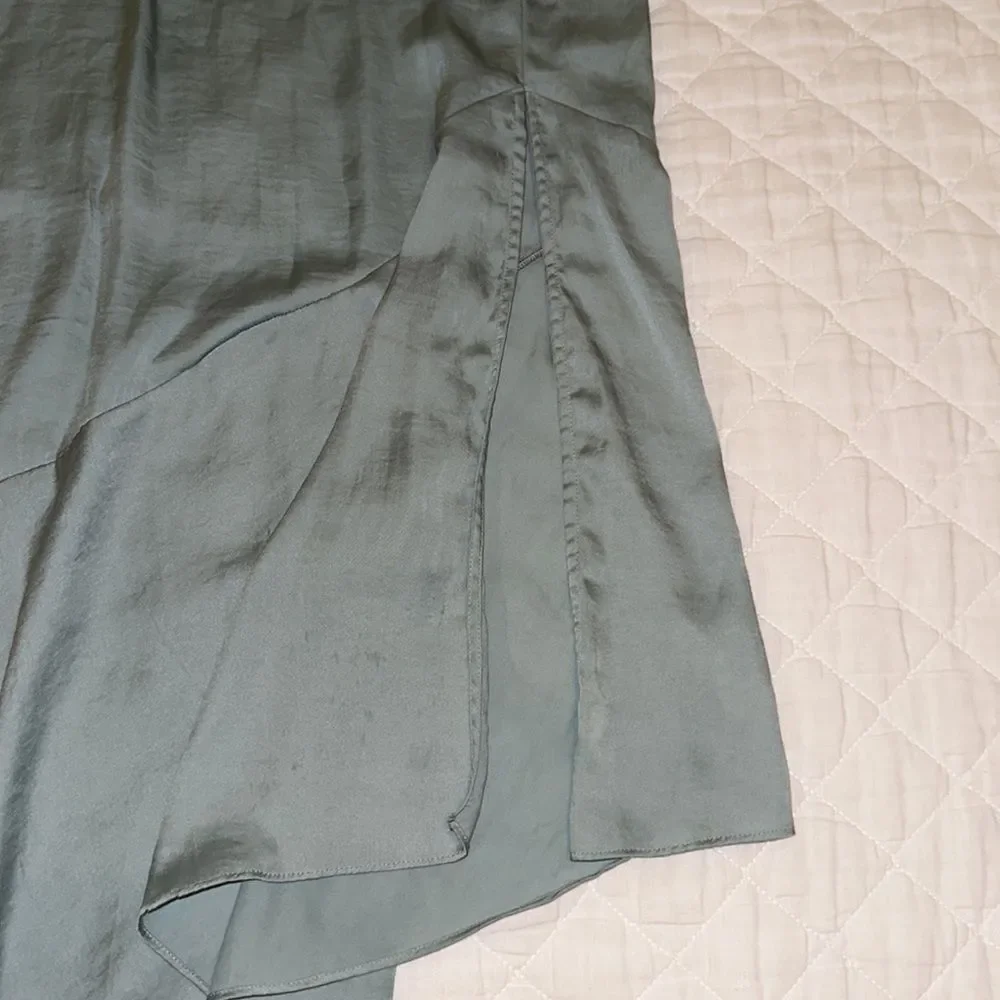 Free People Lola Asymmetrical Seafoam High Slit Ruffled Skirt Size 6